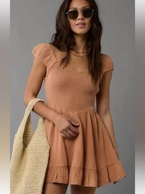 American Eagle Outfitters Smocked Babydoll Cottagecore Ruffle Mini Dress Size L